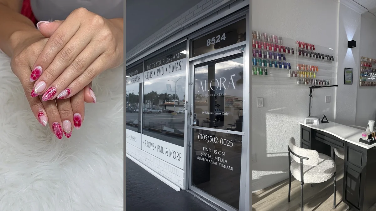 Beauty salon interior with hair and lash services.